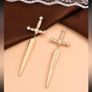🗡️ Awesome Pair Of Metallic Rhinestone Sword Stud Jacket Earrings 🗡️